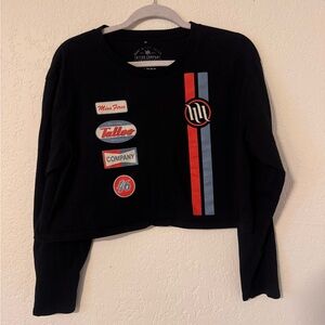 Black Long Sleeve Tee with Red and Blue Accents
